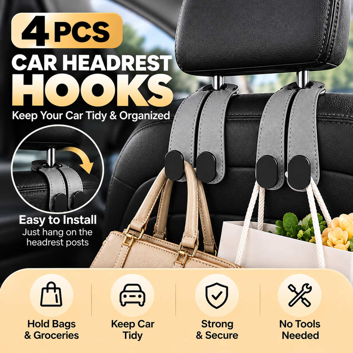 4PCS Car Headrest Hooks