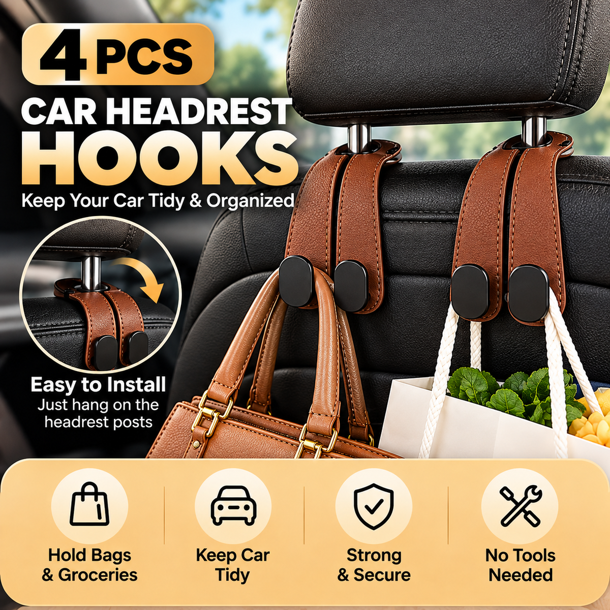 4PCS Car Headrest Hooks